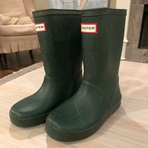Kids green hunter boots - size 10 for boys + girls